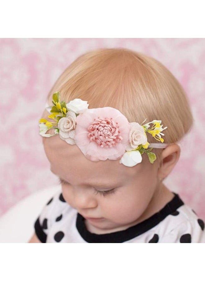mligril mligril Baby Girl Floral Headbands Set - 3pcs Flower Crown Elastic Hairband Newborn Toddler Hair Accessories Gifts for Girls (1-6 years old)  - Image 2