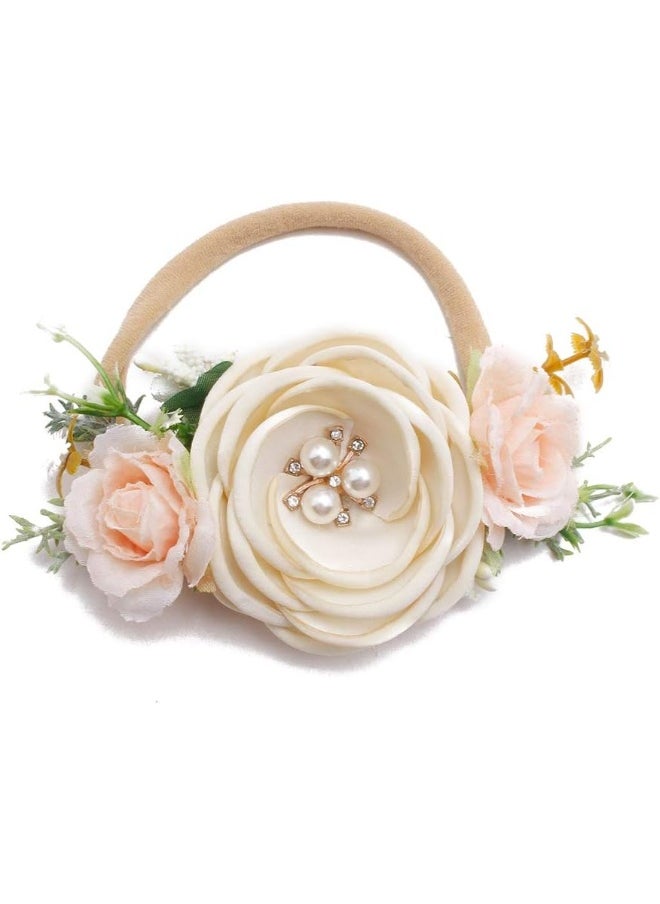 mligril mligril Baby Girl Floral Headbands Set - 3pcs Flower Crown Elastic Hairband Newborn Toddler Hair Accessories Gifts for Girls (1-6 years old)  - Image 5