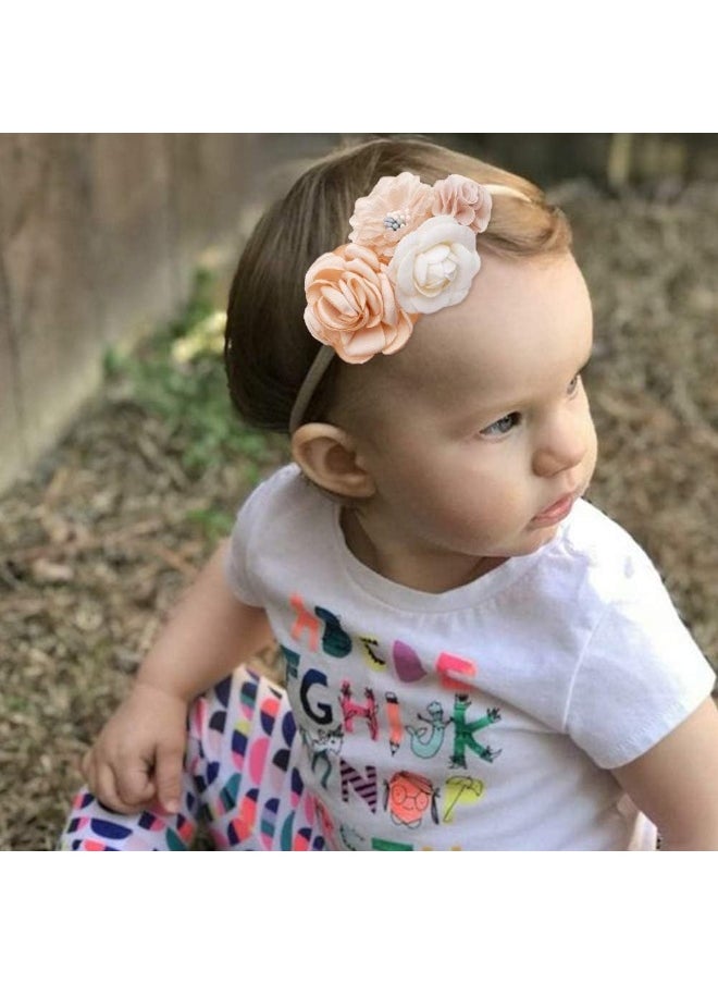 mligril mligril Baby Girl Floral Headbands Set - 3pcs Flower Crown Elastic Hairband Newborn Toddler Hair Accessories Gifts for Girls (1-6 years old)  - Image 3