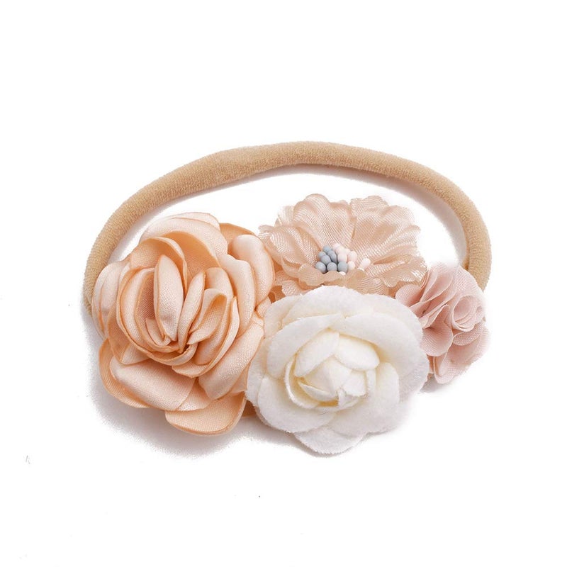mligril Baby Girl Floral Headbands- 3pcs Nylon Headband Handmade Flower Crown Elastic Hairband Newborn Toddler Hair Accessories Gifts for Girls （1-6 years old） - Image 4