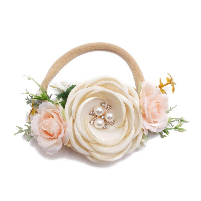 mligril Baby Girl Floral Headbands- 3pcs Nylon Headband Handmade Flower Crown Elastic Hairband Newborn Toddler Hair Accessories Gifts for Girls （1-6 years old） - Image 5