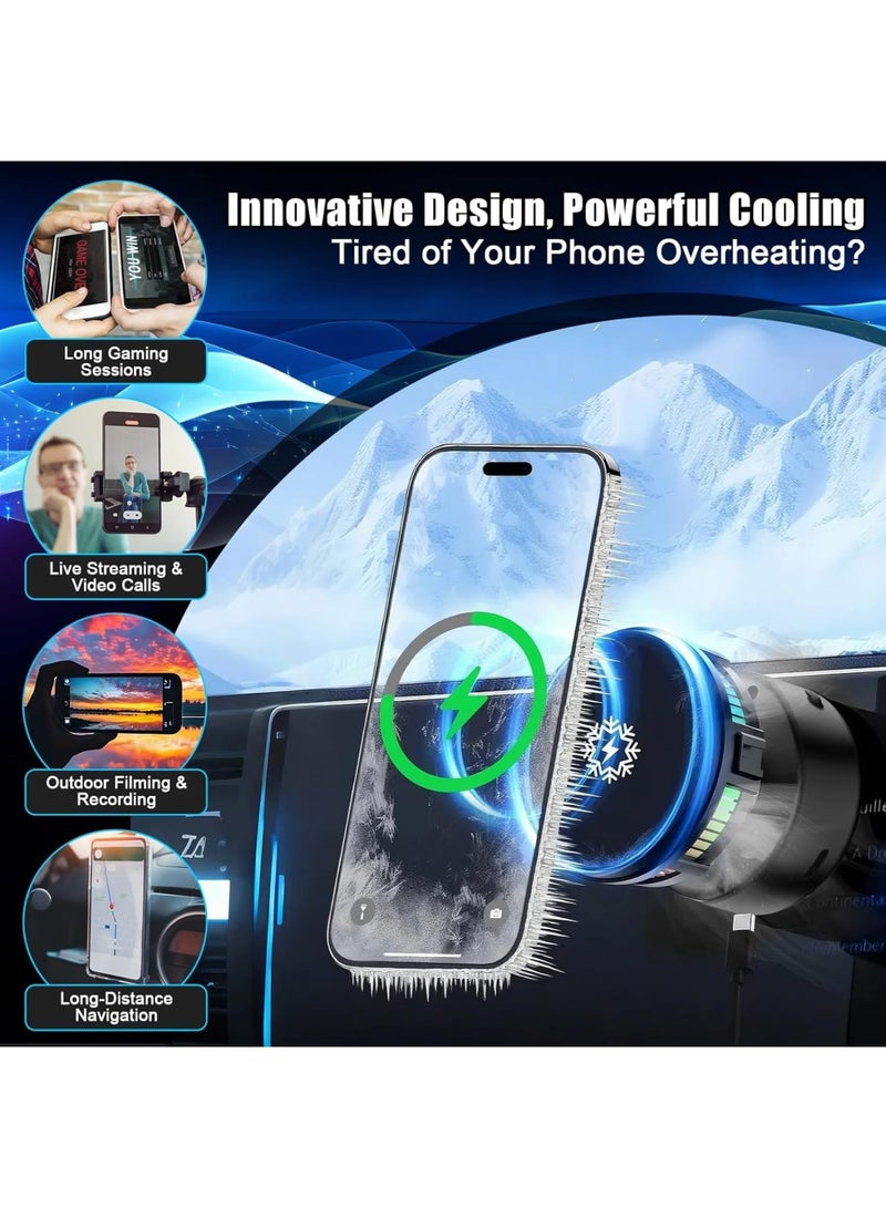 SYOSI Magnetic Phone Holder with Semiconductor Cooling, Vacuum Suction Phone Mount for Car, 360° Adjustable Charger Holder for Car Dashboard, Home, Gym & Kitchen, Mirror (15W, Black) - Image 3