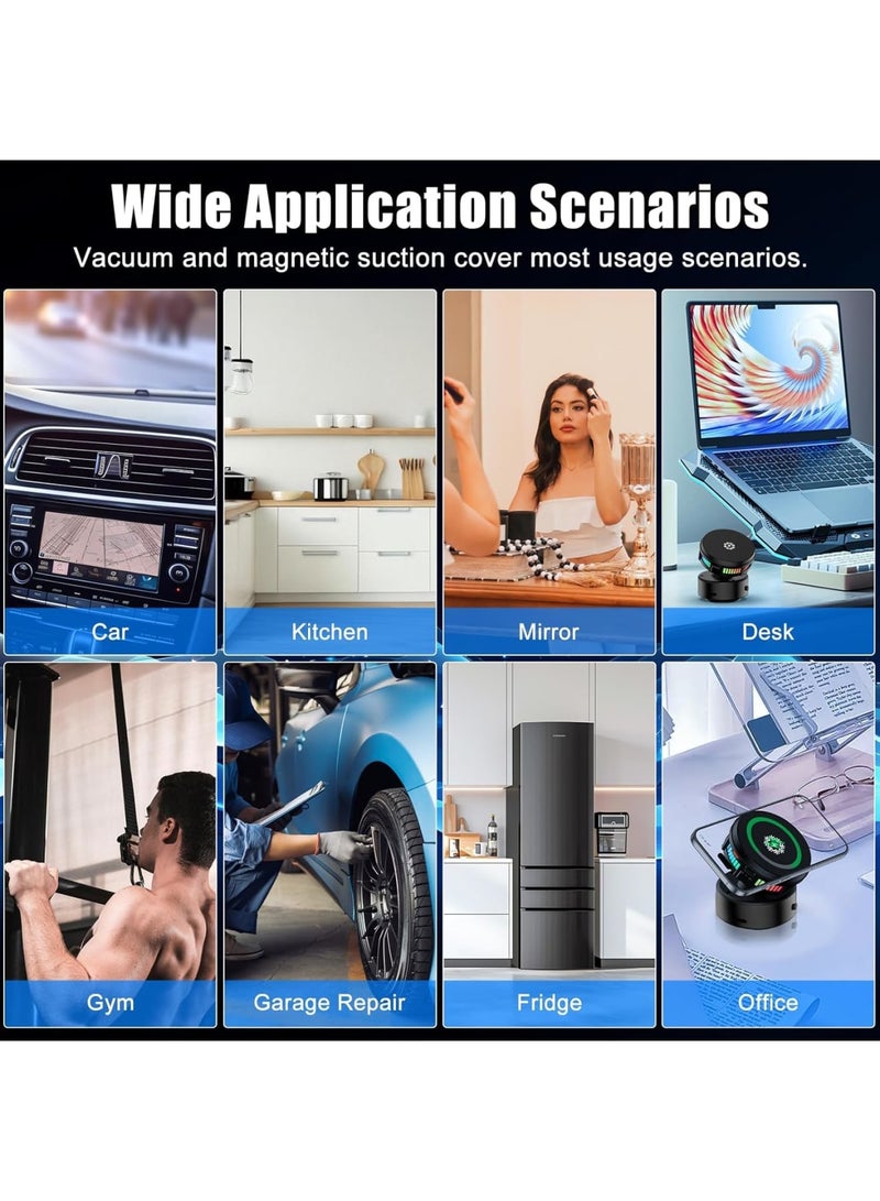 SYOSI Magnetic Phone Holder with Semiconductor Cooling, Vacuum Suction Phone Mount for Car, 360° Adjustable Charger Holder for Car Dashboard, Home, Gym & Kitchen, Mirror (15W, Black) - Image 5