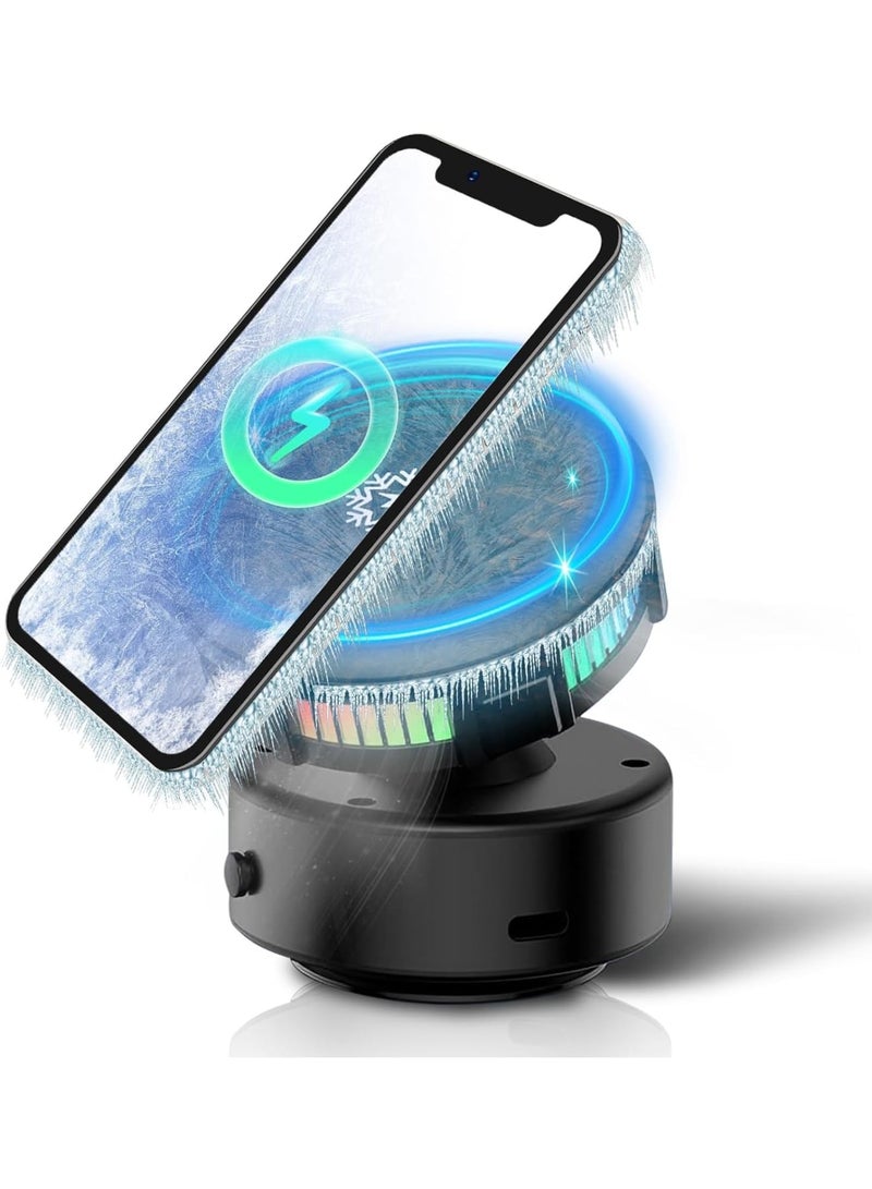 SYOSI Magnetic Phone Holder with Semiconductor Cooling, Vacuum Suction Phone Mount for Car, 360° Adjustable Charger Holder for Car Dashboard, Home, Gym & Kitchen, Mirror (15W, Black) - Image 1