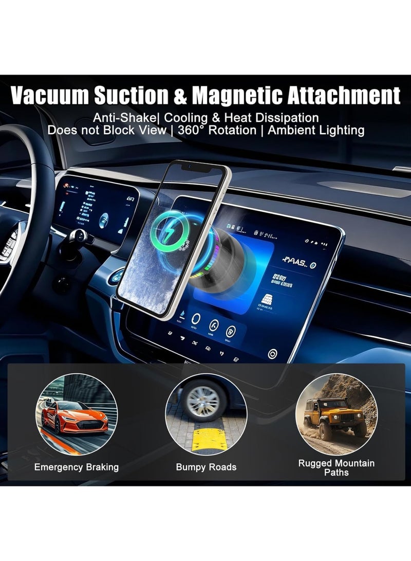 SYOSI Magnetic Phone Holder with Semiconductor Cooling, Vacuum Suction Phone Mount for Car, 360° Adjustable Charger Holder for Car Dashboard, Home, Gym & Kitchen, Mirror (15W, Black) - Image 4