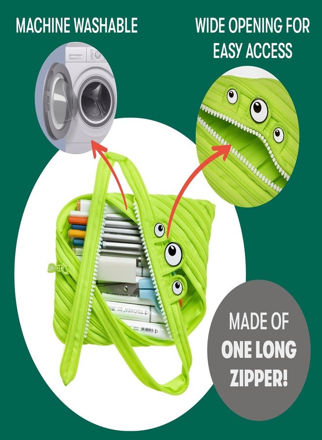 زيبيت مقلمة زيبت مونستر كبيرة للأولاد، حقيبة بسحاب لطيفة للأطفال والفتيات والمراهقين، حقيبة أدوات مكتبية للمدرسة، لون أخضر ليموني - Image 3