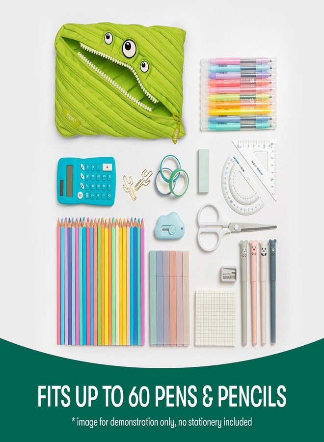 زيبيت مقلمة زيبت مونستر كبيرة للأولاد، حقيبة بسحاب لطيفة للأطفال والفتيات والمراهقين، حقيبة أدوات مكتبية للمدرسة، لون أخضر ليموني - Image 4