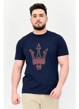Maserati Men Crew Neck Short Sleeves Brand Logo T-shirt, Navy  - Image 1