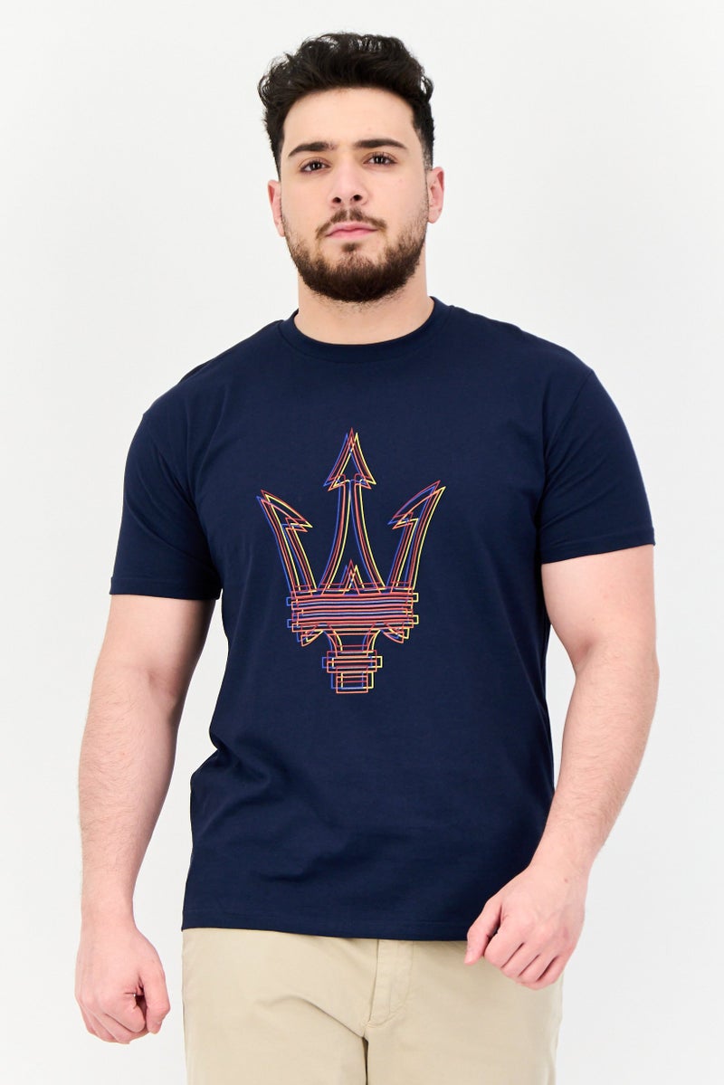 Maserati Men Crew Neck Short Sleeves Brand Logo T-shirt, Navy - Image 1