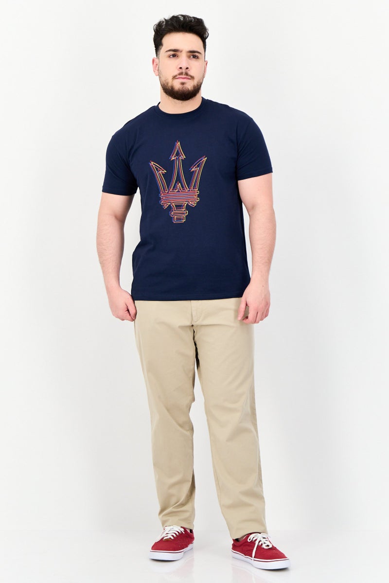 Maserati Men Crew Neck Short Sleeves Brand Logo T-shirt, Navy - Image 2