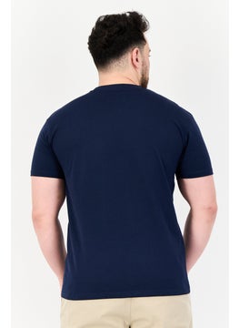 Maserati Men Crew Neck Short Sleeves Brand Logo T-shirt, Navy  - Image 3