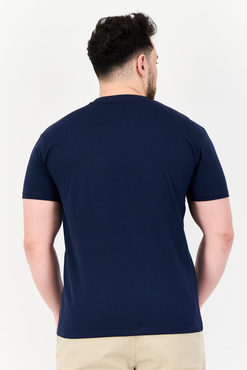 Maserati Men Crew Neck Short Sleeves Brand Logo T-shirt, Navy - Image 3