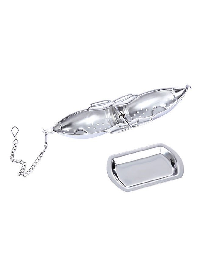 NIBEMINENT - Rocket Shape Tea Infuser Strainer/Filter With Tray Chain Silver 0.1kg - Image 1