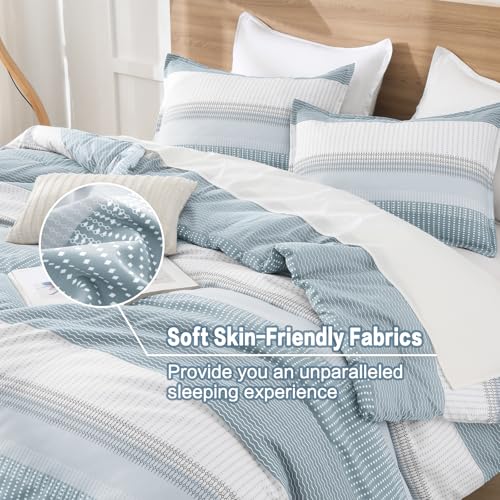 Litanika Light Blue Comforter King Size Set, 3 Pieces Bedding Set, Blue White Colorblock Stripe (104x90In Comforter & 2 Pillowcases) - Image 5