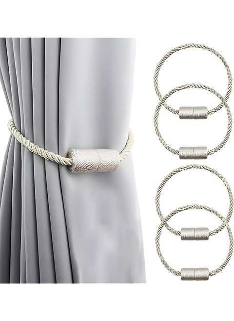 Magnetic Curtain Ties, 4 Pack Modern Elegant Curtain Tiebacks, Rope Tiebacks for Window Curtain Holdbacks, Window Curtain Holdbacks for Home Bedroom Office Decorative Curtain(Beige)