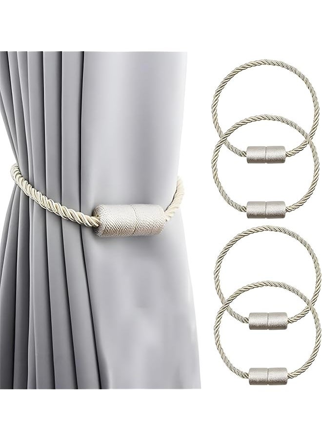 The Bros - Magnetic Curtain Ties, 4 Pack Modern Elegant Curtain Tiebacks, Rope Tiebacks for Window Curtain Holdbacks, Window Curtain Holdbacks for Home Bedroom Office Decorative Curtain(Beige) - Image 1