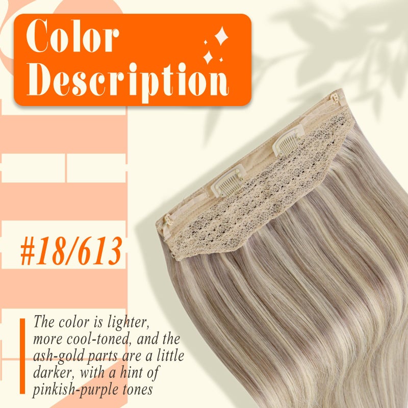 Fshine Invisible Wire Hair Extensions 12 Inch Ash Blonde Highlighted Bleach Blonde Layered Hairpiece Real Human Hair Secret Fish Line One Piece Clip ins Hair 70 G - Image 2