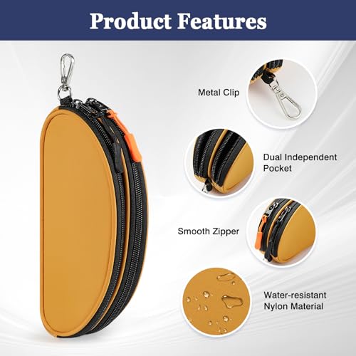 MoKo Double Eyeglass Case, Soft Sunglasses Pouch with Metal Clip & Zipper, Portable Travel Dual Glasses Case for Men Women, Orange - Image 3