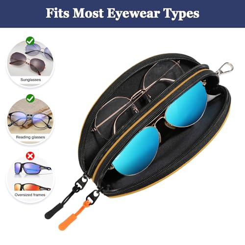 MoKo Double Eyeglass Case, Soft Sunglasses Pouch with Metal Clip & Zipper, Portable Travel Dual Glasses Case for Men Women, Orange - Image 2