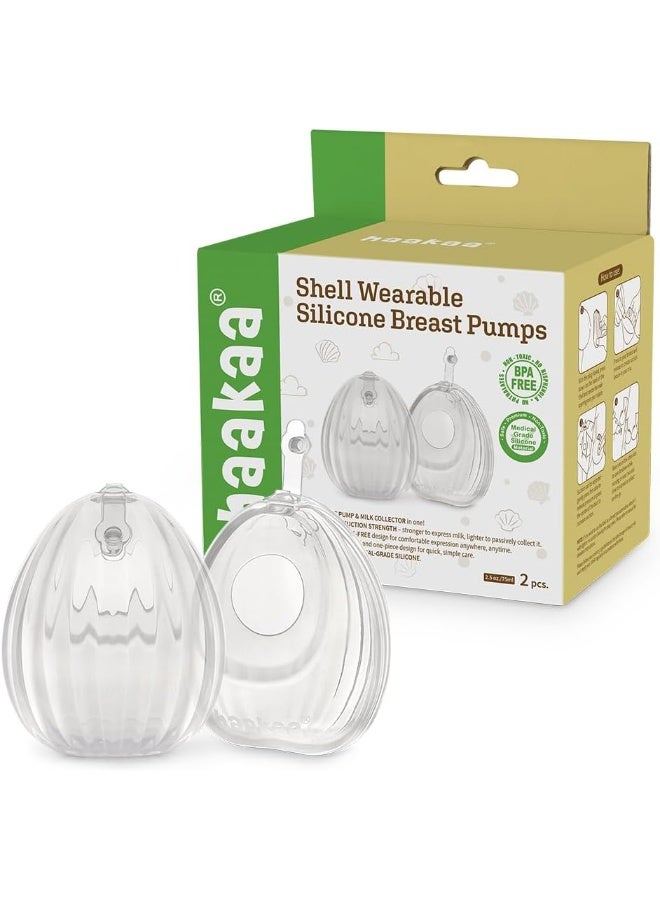 haakaa مضخة الثدي اليدوية القابلة للارتداء HAAKAA Shell (2x75 مل) – سيليكون طبي – مدمجة، محمولة وسرية – صمام مانع للتسرب (75 مل - 2 عبوة) - Image 1