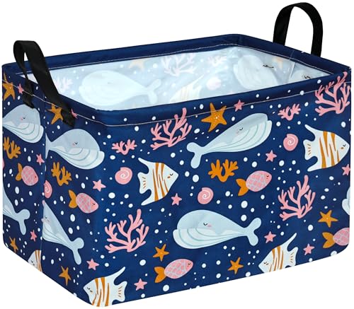DUYIY Rectangle Gift Storage Basket Home Shelf Storage Basket Organizer Box Clothes Laundry Hamper Nursery Basket Laundry Basket with Handles Whale - Image 1