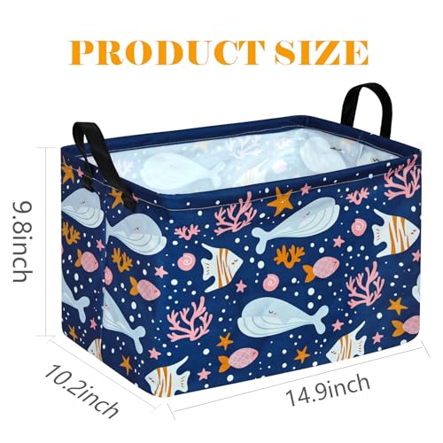 DUYIY Rectangle Gift Storage Basket Home Shelf Storage Basket Organizer Box Clothes Laundry Hamper Nursery Basket Laundry Basket with Handles Whale - Image 3