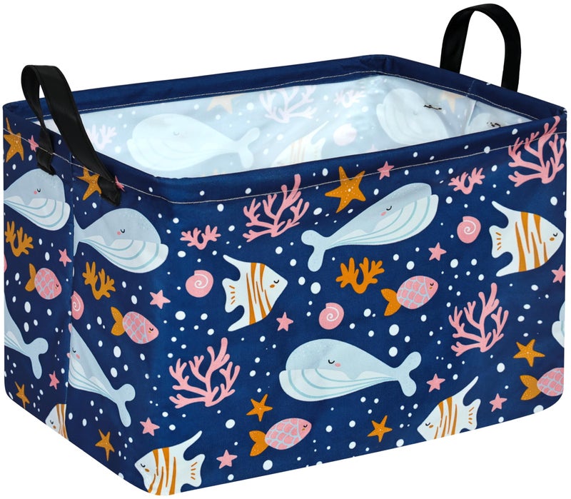 DUYIY Rectangle Gift Storage Basket Home Shelf Storage Basket Organizer Box Clothes Laundry Hamper Nursery Basket Laundry Basket with Handles Whale - Image 2