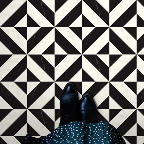 MORCART Peel and Stick Floor Tile - 20 PCS, 11.8" x 11.8" Vinyl Flooring - Waterproof Self-Adhesive Tile Sticker for Bathroom, Kitchen, Dining Room, Bedrooms - Cover 19.4 Sq. Ft, Black & White Marble - Image 1