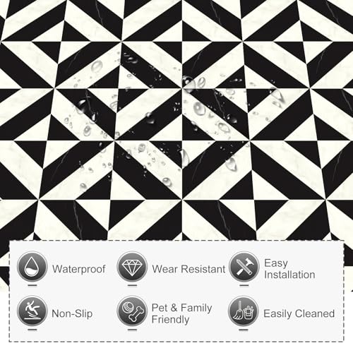 MORCART Peel and Stick Floor Tile - 20 PCS, 11.8" x 11.8" Vinyl Flooring - Waterproof Self-Adhesive Tile Sticker for Bathroom, Kitchen, Dining Room, Bedrooms - Cover 19.4 Sq. Ft, Black & White Marble - Image 4