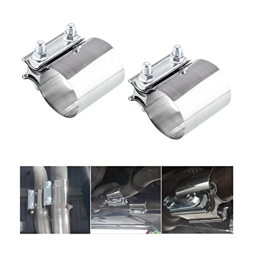 BESULEN 2 Inch Exhaust Clamp 2 PCS Butt Joint Band Clamp Sleeve Coupler Car Stainless Steel Muffler Band Clamp Exhaust Pipes Repair Sleeve Connector Car Exterior Accessories 2 - Image 1