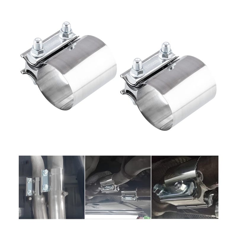 BESULEN 2 Inch Exhaust Clamp 2 PCS Butt Joint Band Clamp Sleeve Coupler Car Stainless Steel Muffler Band Clamp Exhaust Pipes Repair Sleeve Connector Car Exterior Accessories 2 - Image 2