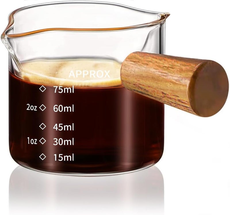 KalamkariX 100ml Espresso Cup, Espresso Measuring Cup with Wooden Handle, Precise Espresso Shot Cups for Home Baristas, Professional Coffee Measuring, Cooking and Cocktail Making - Image 1
