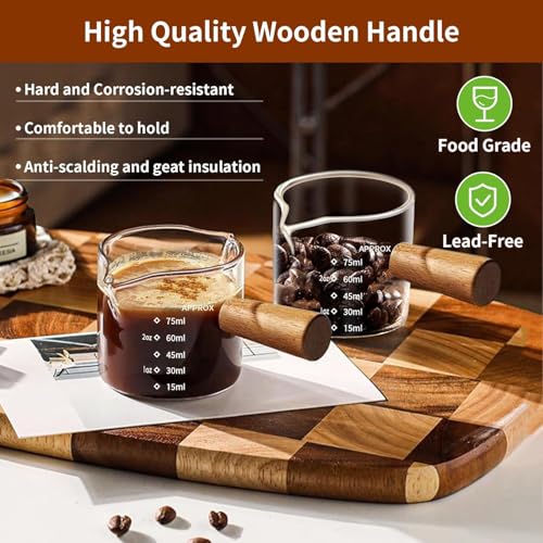 KalamkariX 100ml Espresso Cup, Espresso Measuring Cup with Wooden Handle, Precise Espresso Shot Cups for Home Baristas, Professional Coffee Measuring, Cooking and Cocktail Making - Image 3