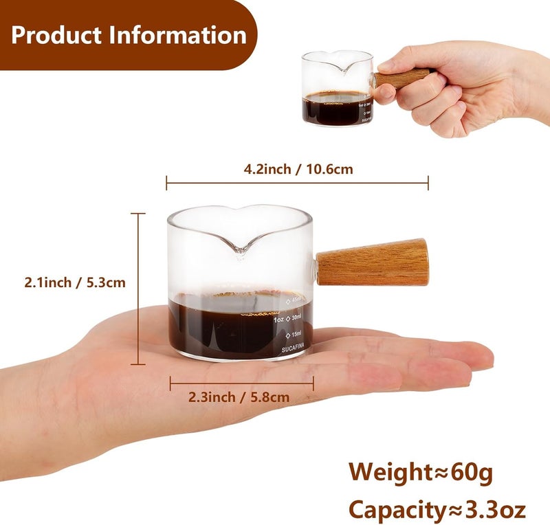 KalamkariX 100ml Espresso Cup, Espresso Measuring Cup with Wooden Handle, Precise Espresso Shot Cups for Home Baristas, Professional Coffee Measuring, Cooking and Cocktail Making - Image 2
