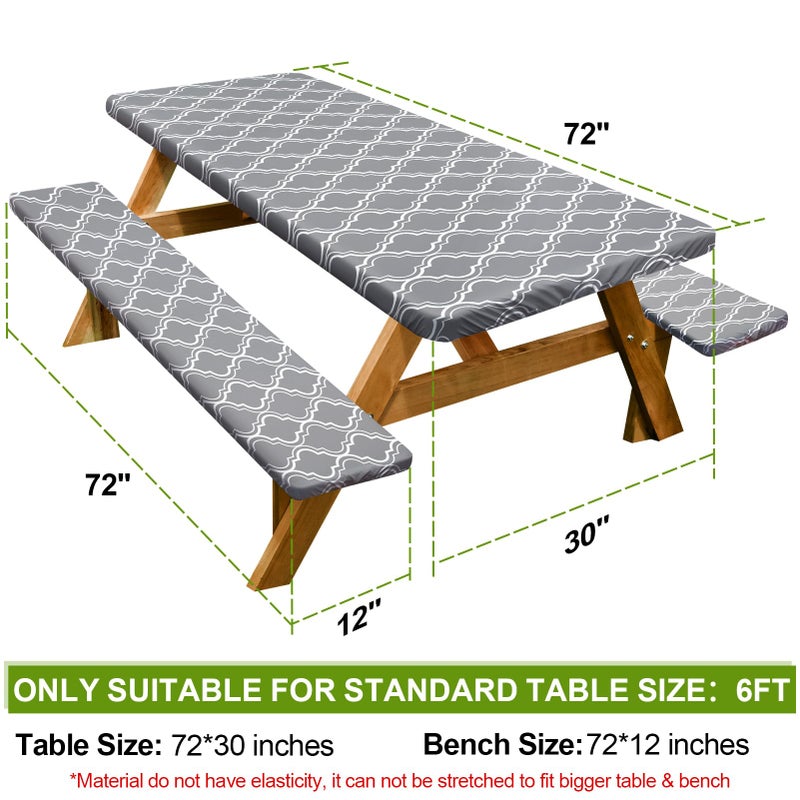 Play Tailor Picnic Table Cover with Bench Covers Camping Essentials Waterproof Windproof Camping Tablecloth with Drawstring Bag  Fitted Rectangle Tables and Seats  72in  Grey - Image 2