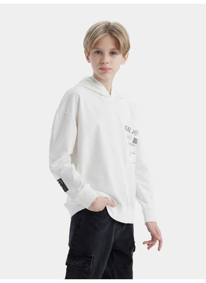 DeFacto DeFacto Kids Off White Printed Hoodie