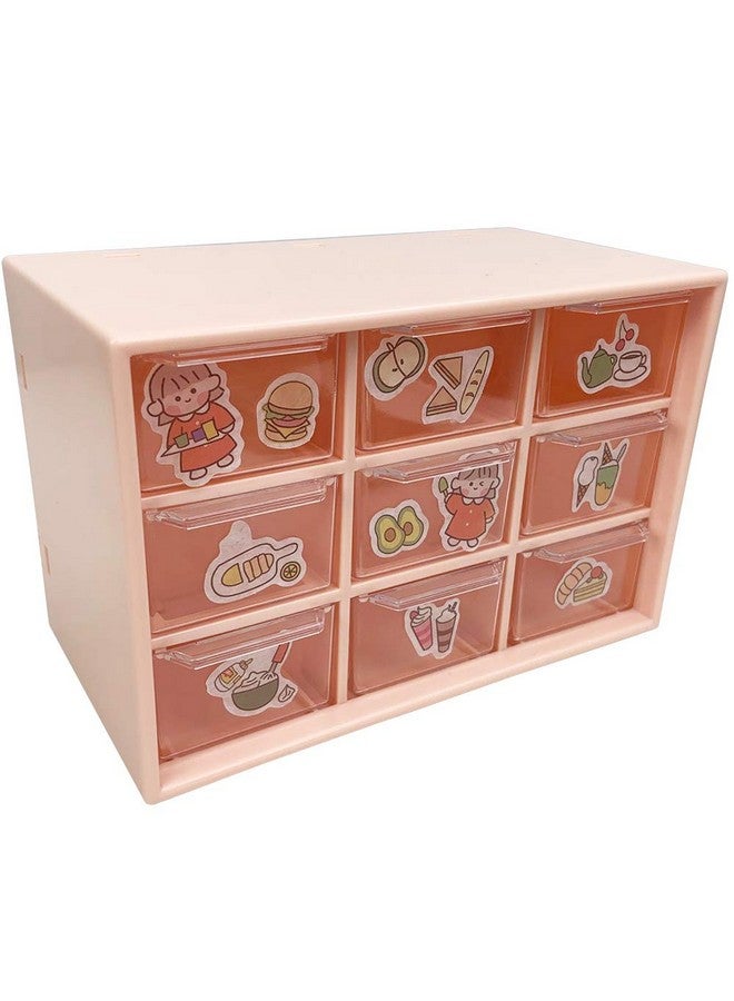 SITAKE Mini Plastic Drawer Organizer, Art Craft Organizers And Storage Used In Desk, Vanity In Home Or Office, 9 Removable Drawers For Diy Crafts, Art Supply, Office Supplies And Jewelry (Pink) - Image 1