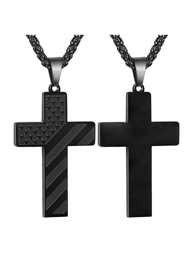 Duodiner 18+2 Inch Cross Necklace Bible Verse Stainless Steel American Flag Pendant Chain for Boys Men, Stainless Steel, No Gemstone - Image 1
