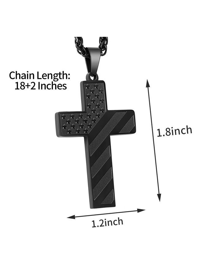 Duodiner 18+2 Inch Cross Necklace Bible Verse Stainless Steel American Flag Pendant Chain for Boys Men, Stainless Steel, No Gemstone - Image 5