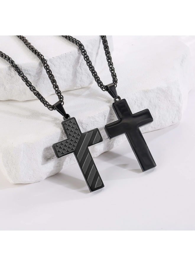Duodiner 18+2 Inch Cross Necklace Bible Verse Stainless Steel American Flag Pendant Chain for Boys Men, Stainless Steel, No Gemstone - Image 3