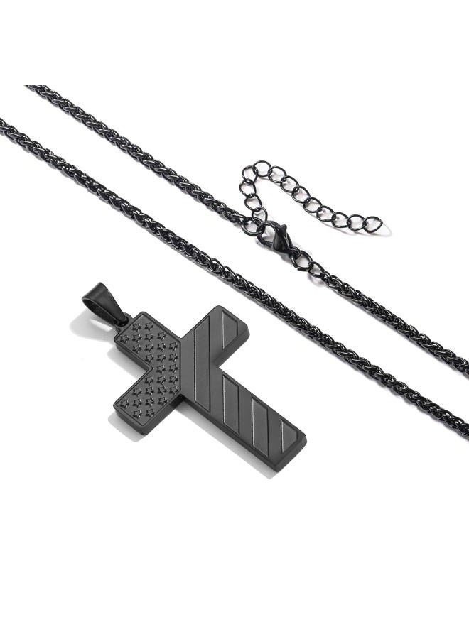 Duodiner 18+2 Inch Cross Necklace Bible Verse Stainless Steel American Flag Pendant Chain for Boys Men, Stainless Steel, No Gemstone - Image 4