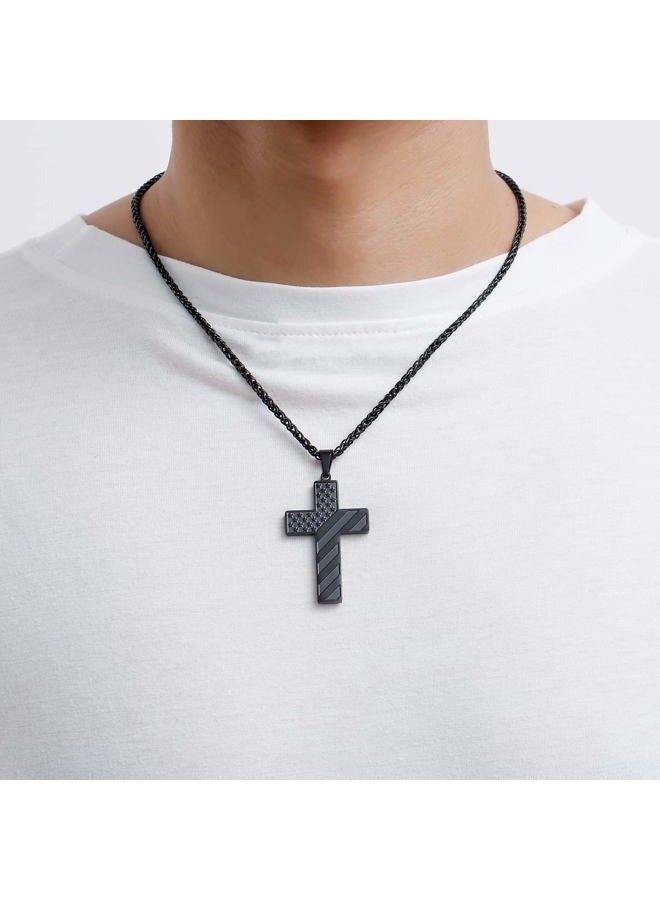 Duodiner 18+2 Inch Cross Necklace Bible Verse Stainless Steel American Flag Pendant Chain for Boys Men, Stainless Steel, No Gemstone - Image 2