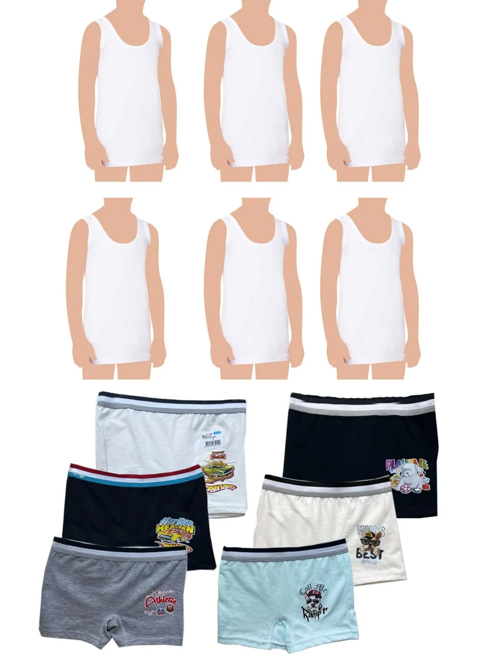 Belifanti Collection Boy's Cotton 6-Piece White Undershirt 6-Piece Mixed Color Boxer 12 Piece Set