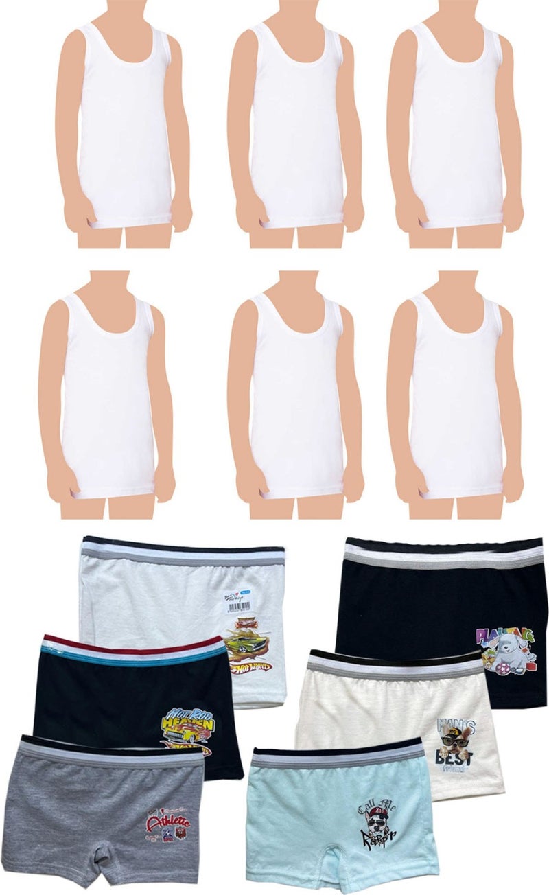 Belifanti Collection Boy's Cotton 6-Piece White Undershirt 6-Piece Mixed Color Boxer 12 Piece Set  - Image 1