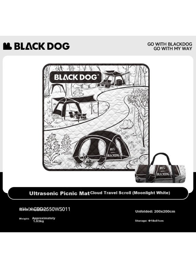 Black Dog Ultrasonic Picnic Mat Moisture-proof Mat Park Outdoor Portable Mat 2*2m Cloud Travel Scroll Bright Moon White - Image 1