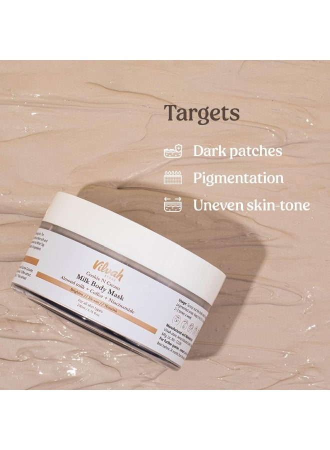vilvah STORE Cookie N Cream Body Mask | Almond Milk Extract | Niacinamide | Kaolin Clay | For Women & Men | Natural & 100% Vegan | 200ml - Image 2