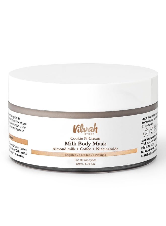 vilvah STORE Cookie N Cream Body Mask | Almond Milk Extract | Niacinamide | Kaolin Clay | For Women & Men | Natural & 100% Vegan | 200ml - Image 1