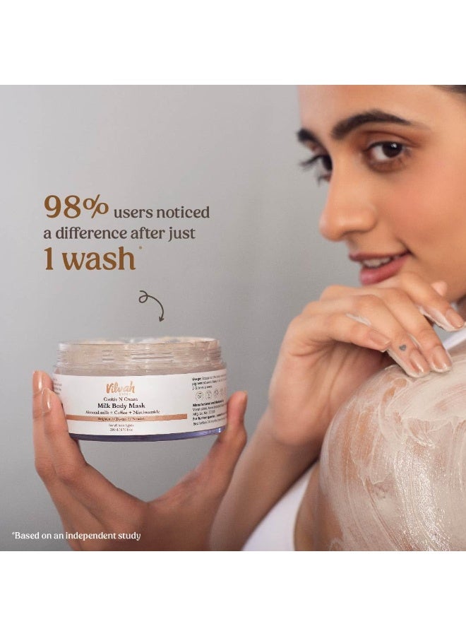 vilvah STORE Cookie N Cream Body Mask | Almond Milk Extract | Niacinamide | Kaolin Clay | For Women & Men | Natural & 100% Vegan | 200ml - Image 4