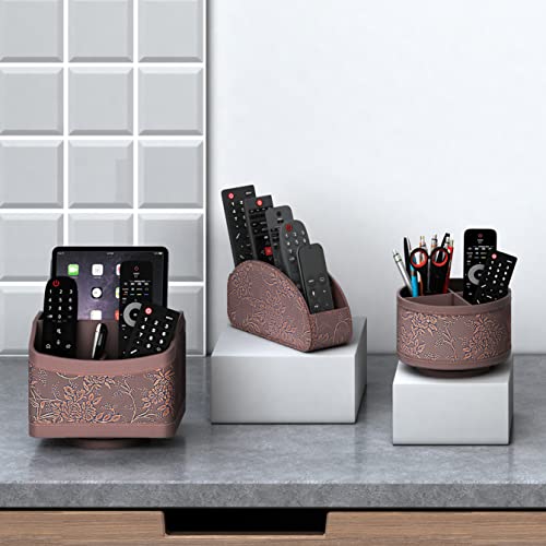 Thipoten Remote Control Holder for Table, Leather Turntable/Organizer/Caddy for Holding TV Controllers, Phone, and Office Supplies, Perfect Space Saver for End Table/Nightstand/Office Desk(Retro) - Image 4