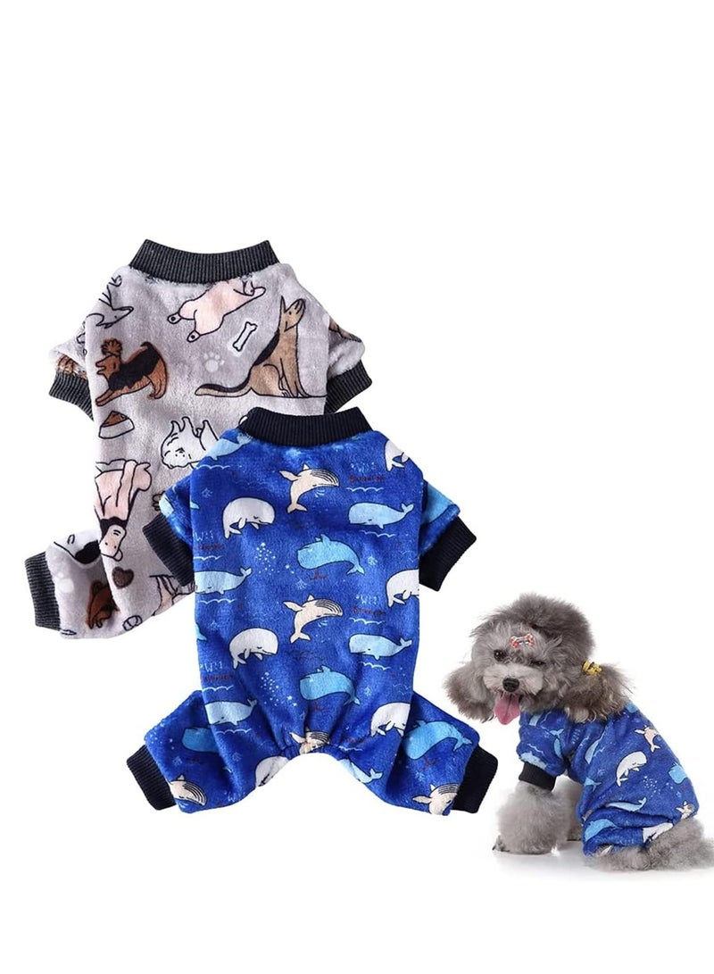 SYOSI Dog Hoodie, Winter Pajamas Warm Fuzzy Puppy 4 Leg Clothes for Chihuahua Onesies Jumpsuit Clothing for Pet Dogs 2 Pack Soft  for Cold Weather Blue Grey, Medium - Image 1